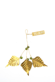 Kerstdcoratie bunch of leaves gold  olive beads