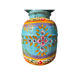 handgeschilderde oud nepalese houten pot L blue2