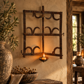 Vintage Wand-Diya uit India – Authentieke Olielamp voor aan de Muur