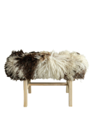 Houten bankje met schapenvacht 70 cm Krul/Bergschaap brown white