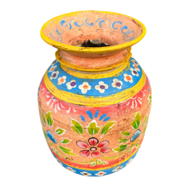handgeschilderde oud nepalese houten pot L 29 cm italy
