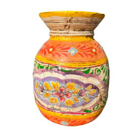 handgeschilderde oud nepalese houten pot L orange4