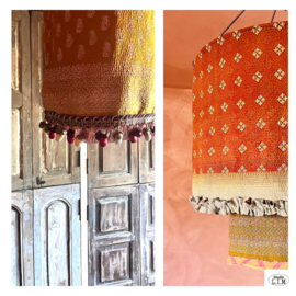 Hanglamp vintage Kantha dubbel XL 60x60 cm