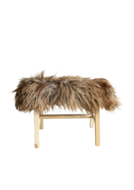 Houten bankje met schapenvacht 70 cm Krul/Bergschaap