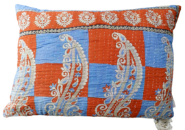Vintage Kantha kussen 50x70 blue orange