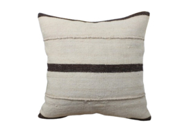 Vintage kelim kussen 50x50 natural white off-white stripe brown