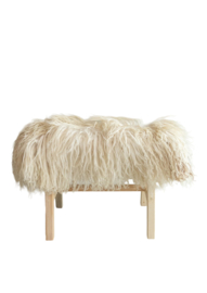 Houten bankje met schapenvacht 70 cm Krul/Bergschaap offwhite