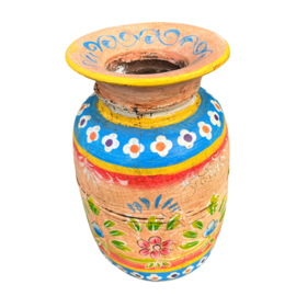 handgeschilderde oud nepalese houten pot L 32 cm nigiri