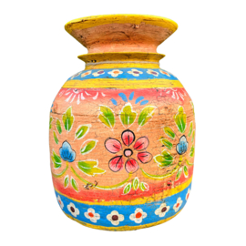 handgeschilderde oud nepalese houten pot L 29 cm italy