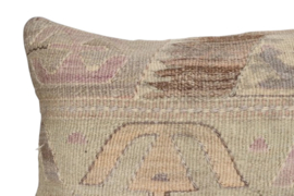 Vintage kelim kussen 50x30 natural white off-white brown pink
