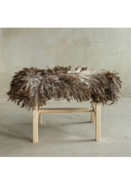 Houten bankje met schapenvacht 70 cm Krul/Bergschaap bruin