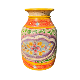 handgeschilderde oud nepalese houten pot L orange1