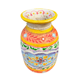 handgeschilderde oud nepalese houten pot L 34 cm purple