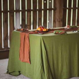 Stonewashed Linnen Tafelkleed Green Moss 140x250 xm