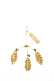 Kerstdcoratie bunch of leaves gold  ocher beads