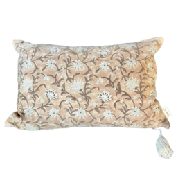 Cushioncover handprinted hazelnut brown off-white  60x40 cm