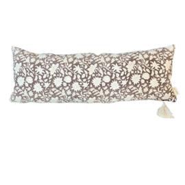 Cushioncover handprinted dark brown off-white  80x30 cm