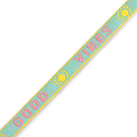 Tekstlint Good Vibes Turquoise Pink Yellow 1 meter