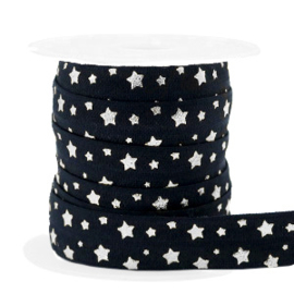 Elastisch lint stars pattern Black-silver 50 cm