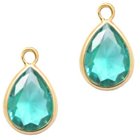 Hanger van crystal glas druppel 11x8mm Emerald blue zircon crystal-gold
