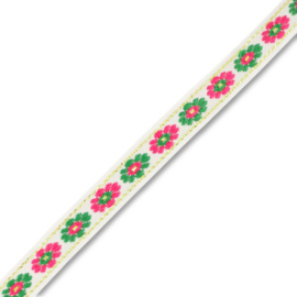 Lint met bloemetjes White-green-pink 50 cm