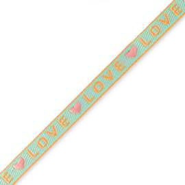 Tekstlint "love" Blue-coral pink 1 meter