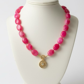 DIY Pakket acrylkralen ovalen ketting pink met bedel