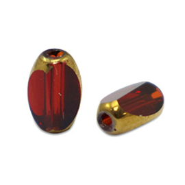 Glaskralen ovaal facet Red Dark transparant 10 st