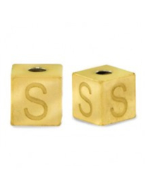 RvS vierkante letterkraal S goud