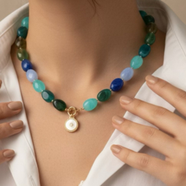 DIY Pakket acrylkralen ovalen ketting mix Ocean met bedel