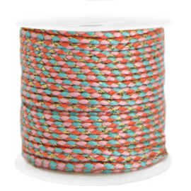 Trendy koord gevlochten 2mm Gold-light pink turquoise per meter