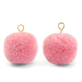 Bedels pompom met oog 15mm Rouge pink-gold