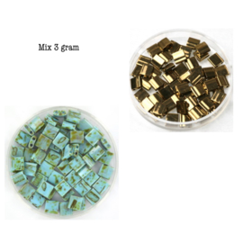 Mix Miyuki tila 5x5 mm metallic dark bronze 457 / opaque Picasso turquoise  blue 4514