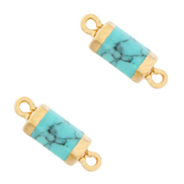 Hangers van natuursteen tussenstuk hexagon Marble turquoise-gold per stuk