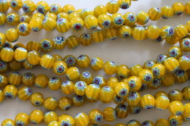 Millefiori Kralen yellow 8 mm per 10 st