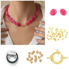 DIY Pakket acrylkralen ovalen ketting pink
