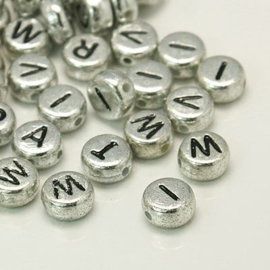 Letterkralenmix, plat rond, Zilver, 100 st
