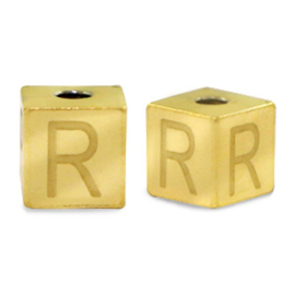 RvS vierkante letterkraal R goud