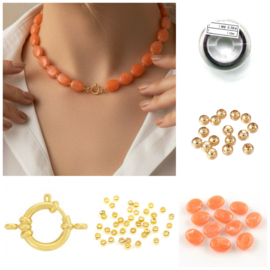 DIY Pakket acrylkralen ovalen ketting orange