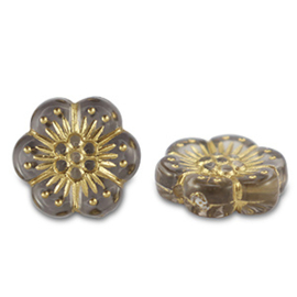 Boho flower kralen grey gold 10 st.