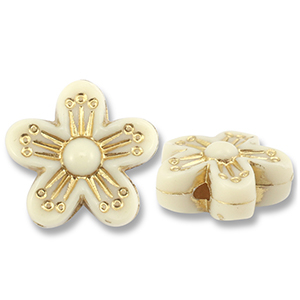Boho flower kralen off white gold 5 st.