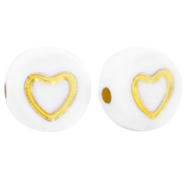 Acryl letterkralen heart White-gold per 10 st.