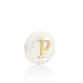 Schelp kraal letter P Gold-white (natuurlijke kleur)