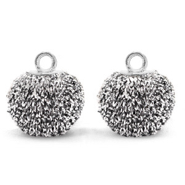 Bedels pompom glitter met oog 12mm Black silver-silver