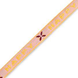 Tekstlint "happy" Pink-yellow 1 meter