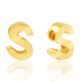 Stainless steel gouden letterkraal S