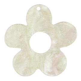 Hangers van resin bloem glitter Cashmere white Per stuk
