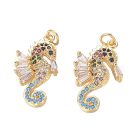 Goldcolour vergulde Zirconia strass seahorse