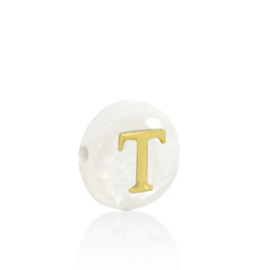Schelp kraal letter T Gold-white (natuurlijke kleur)