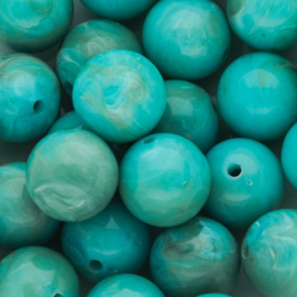 Acryl  kraal rond turquoise 14mm  per st.